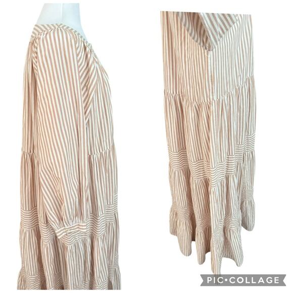 THE GREAT. Patio Tiered Swingy Blouson Maxi Dress in Cream Malt Stripe 1 Small - Picture 8 of 15